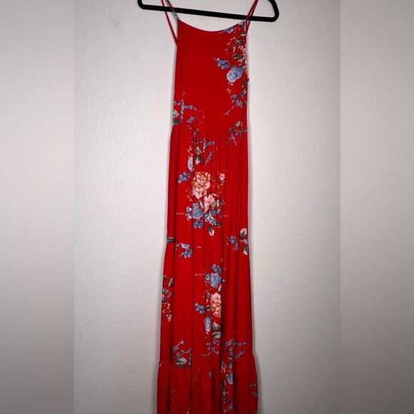 Band of Gypsies Floral Red Maxi Dress POCKETS medium - Picture 2 of 10